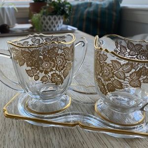 Silver City Queens Rose creamer and sugar bowl with tray
